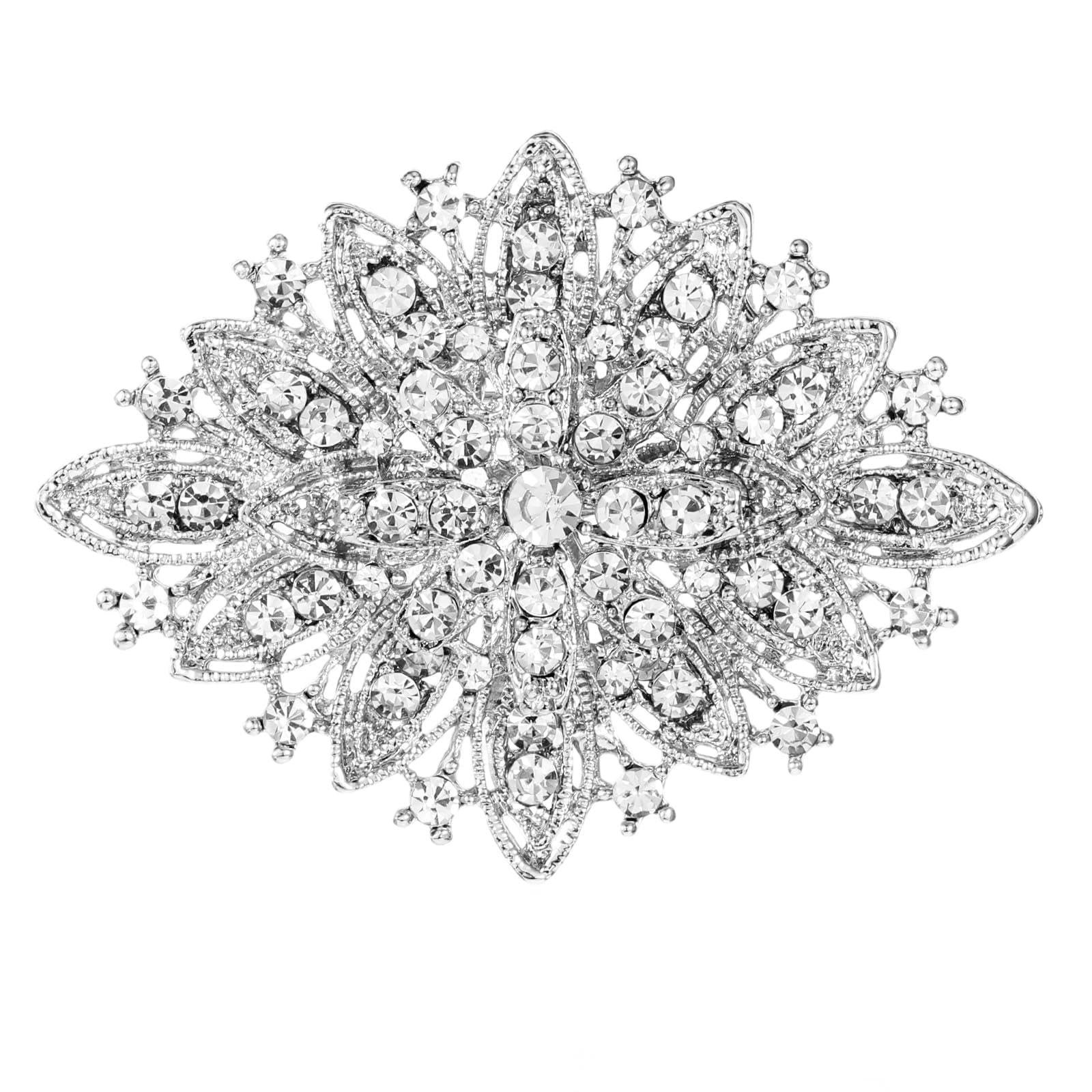 Muiltvoe Brooches for Women, Silver Rhinestone Brooch Pins Elegant Crystal Corsage Pin Vintage Diamond Lapel Pins for Sweater Coat Dress Suit Wedding Parties Prom