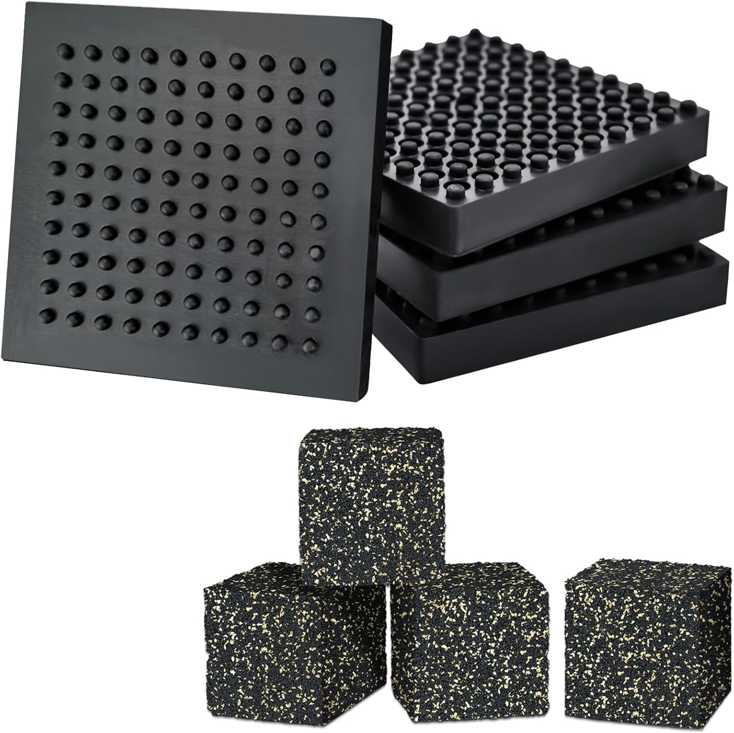 BXI Exercise Equipment Mat - 4 x 4 x 0.8 Inches 4 Pcs + Subwoofer Isolation Pad - 4 Pcs 2 X 2 X 2 Inches