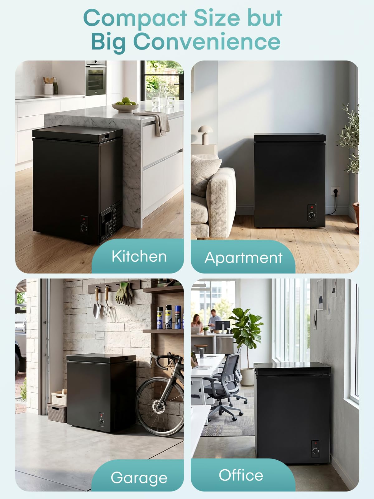 FOHERE Congelador Horizontal, Capacidad 70L, Alto 72.5 cm, Cesta con Asa, Silencioso 45 dBA, 6 Ajustes de Temperatura, Negro