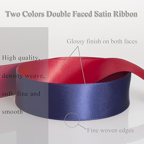 Vista 13 de Cinta de dos tonos de doble cara, 20 yardas y 1 pulgada, cinta de satén verde y rojo de doble cara para Navidad, boda, cumpleaños, envoltura