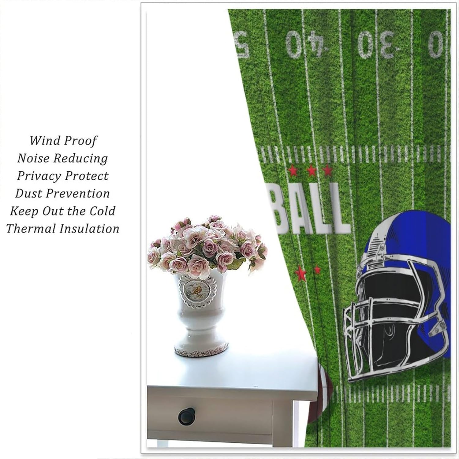 American Football Sports Games Curtains,Abstract Rugby Ball Helmet Design Window Treatments Thermal Insulated Rod Pocket Blackout Curtains for Bedroom 2 Panels 63" L x 36" W