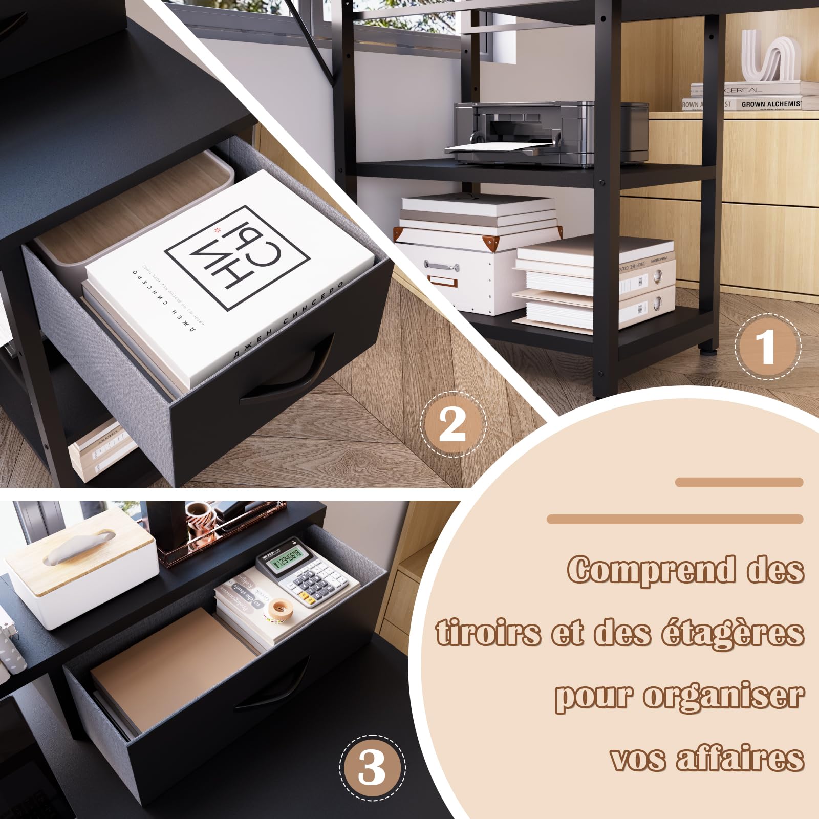 Devoko Bureau Enfant 120x50cm Table Étude avec Rangement Étagère Noir