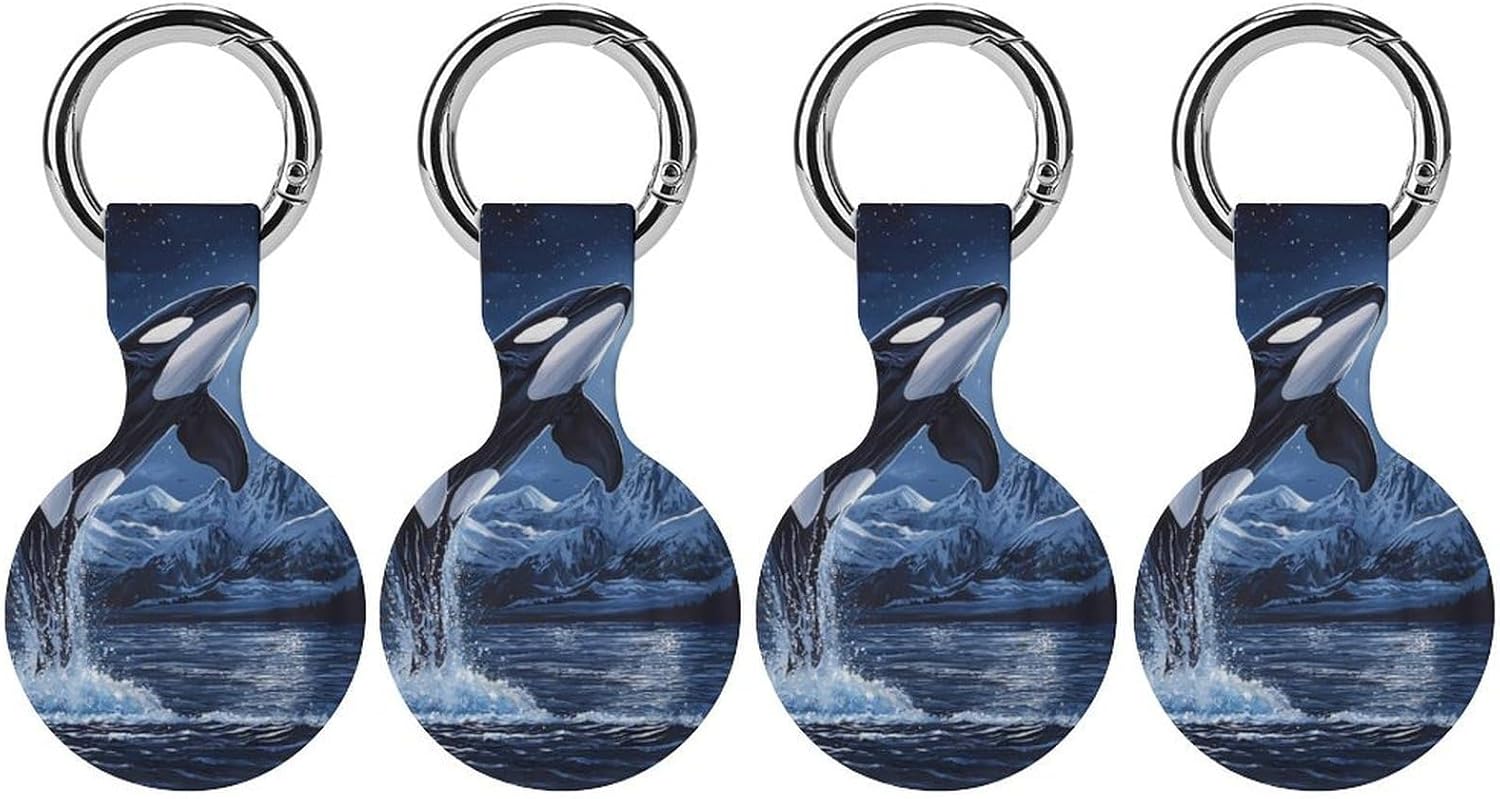 Whale and Moon Funny Cover Compatible with AirTag Case Protector GPS Tracker Holder with Keychain
