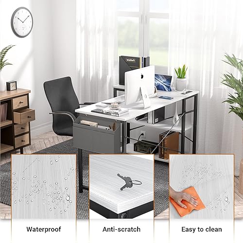 Miniatura 8 de Homieasy - Escritorio pequeño en forma de L con regleta de alimentación empotrada escritorio esquinero de 47 pulgadas con 3 tomas de corriente