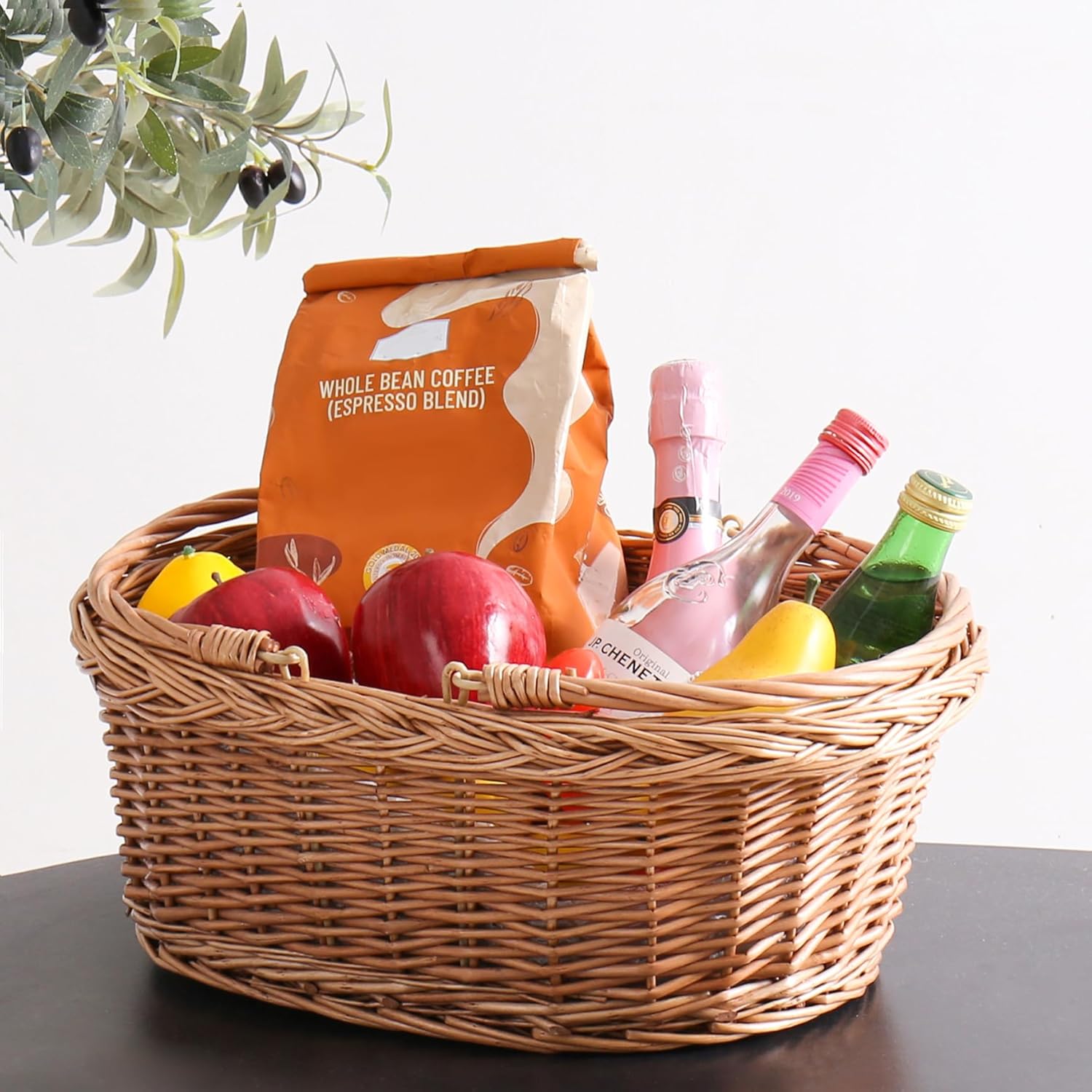 Wicker Picnic Basket with Handles, Handwoven Gift Basket, Shopping Basket, Natural Brown - Small