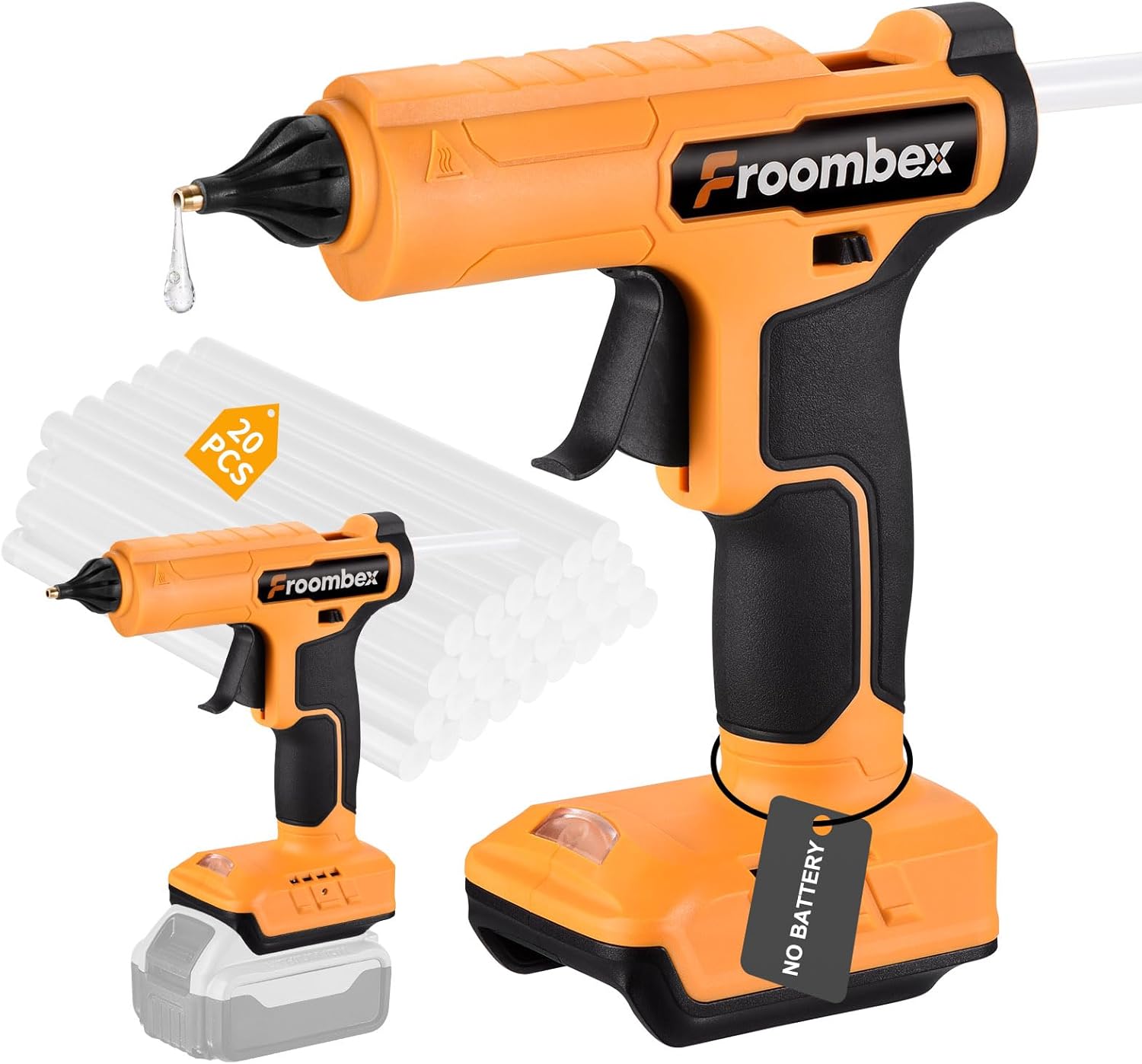 FROOMBEX Cordless Hot Glue Gun 100W Compatible with Dewalt 20V Max Battery, Full Size Electric Glue Gun with 20pcs Sticks for DIY, Arts, Crafts & Home Repair, Industry (No Battery)