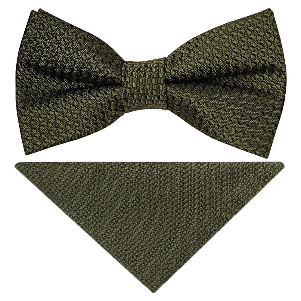 Ties R Us Boys Olive Green Pre Tied Textured Bow Tie And Pocket Square Set