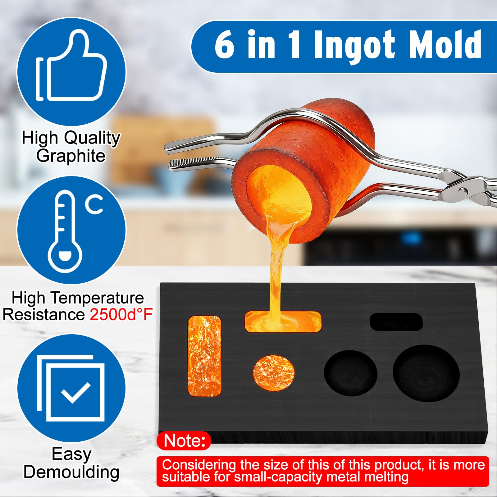 Hysagtek Kit de 9 crisoles para derretir metal, kit de fundición de antorcha de grafito, crisol de grafito, moldes de lingote de grafito, 2 varillas agitadoras de crisol, taza de cuarzo y pinzas