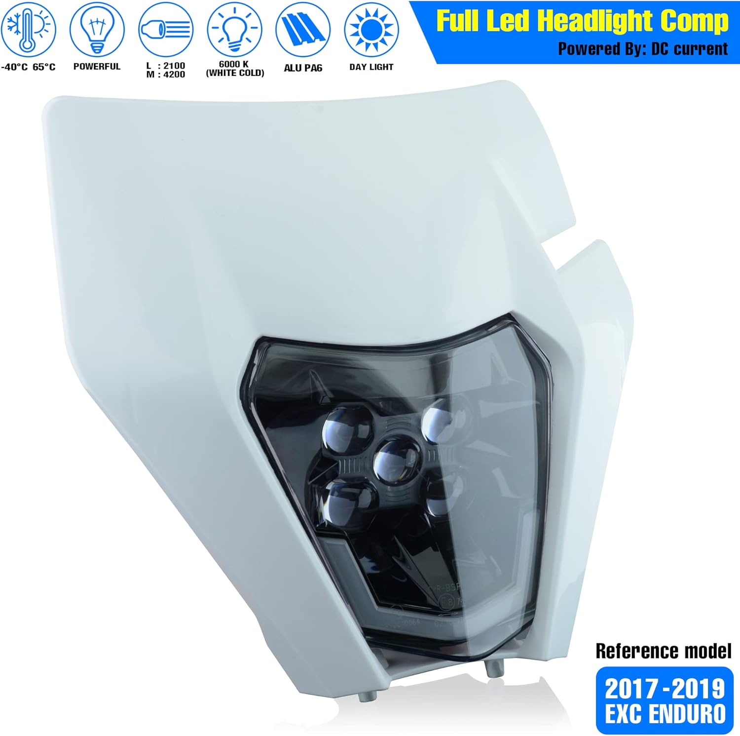 Headlight Head Lamp Light Fairing Mask Day Running Light For ATV Scooters Dirt Pit Bike Enduro (White+Cold White DRL)