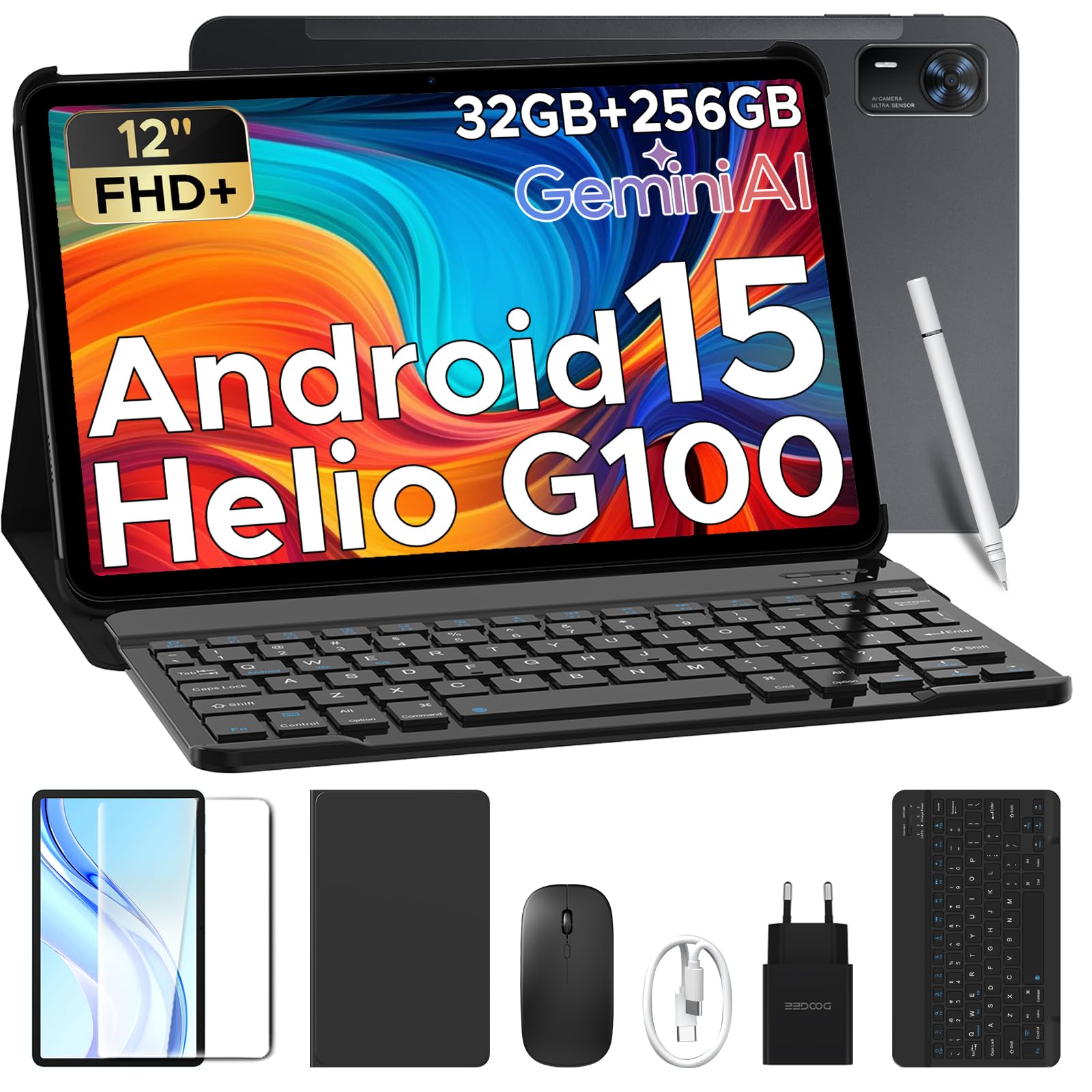 DOOGEE Tab E3+ Tablet 12 Pollici FHD+ Tablet con Tastiera, 32GB+256GB(2TB TF) Tablets Con Sim, 8800mAh Batteria Tablets LTE, MTK G100 Octa-Core, Android 15/GMS/BT5.0,con Penna+Mouse+Custodia