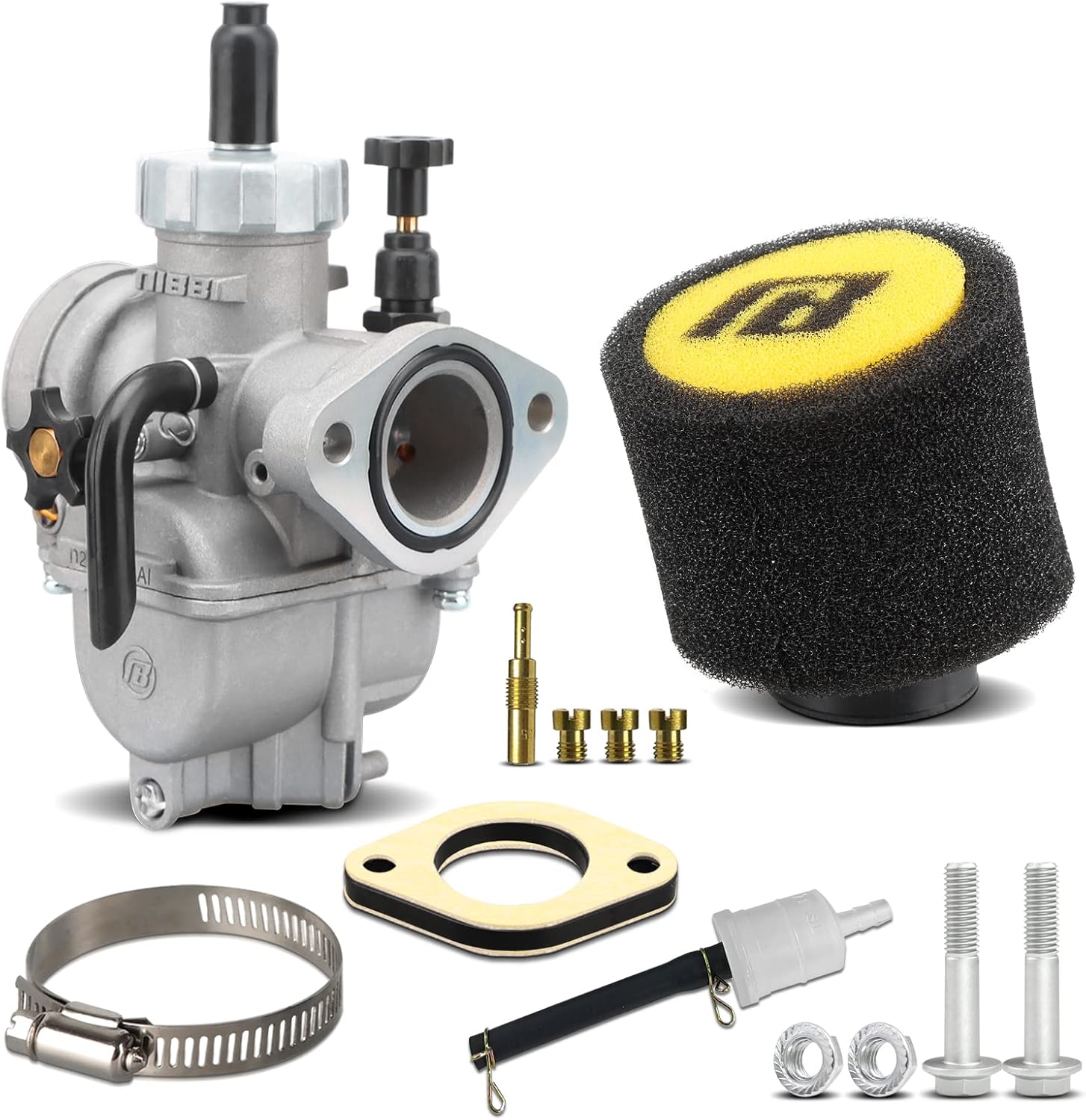 NIBBI Motorcycle Carburetor, PE22mm Flange Carb for 110cc 125cc 130cc with Carb Jets, for Dirt Bike Pit Bike ATV Go karts Moped Scooter 2/4 Stroke Engine with 45mm Air Filters