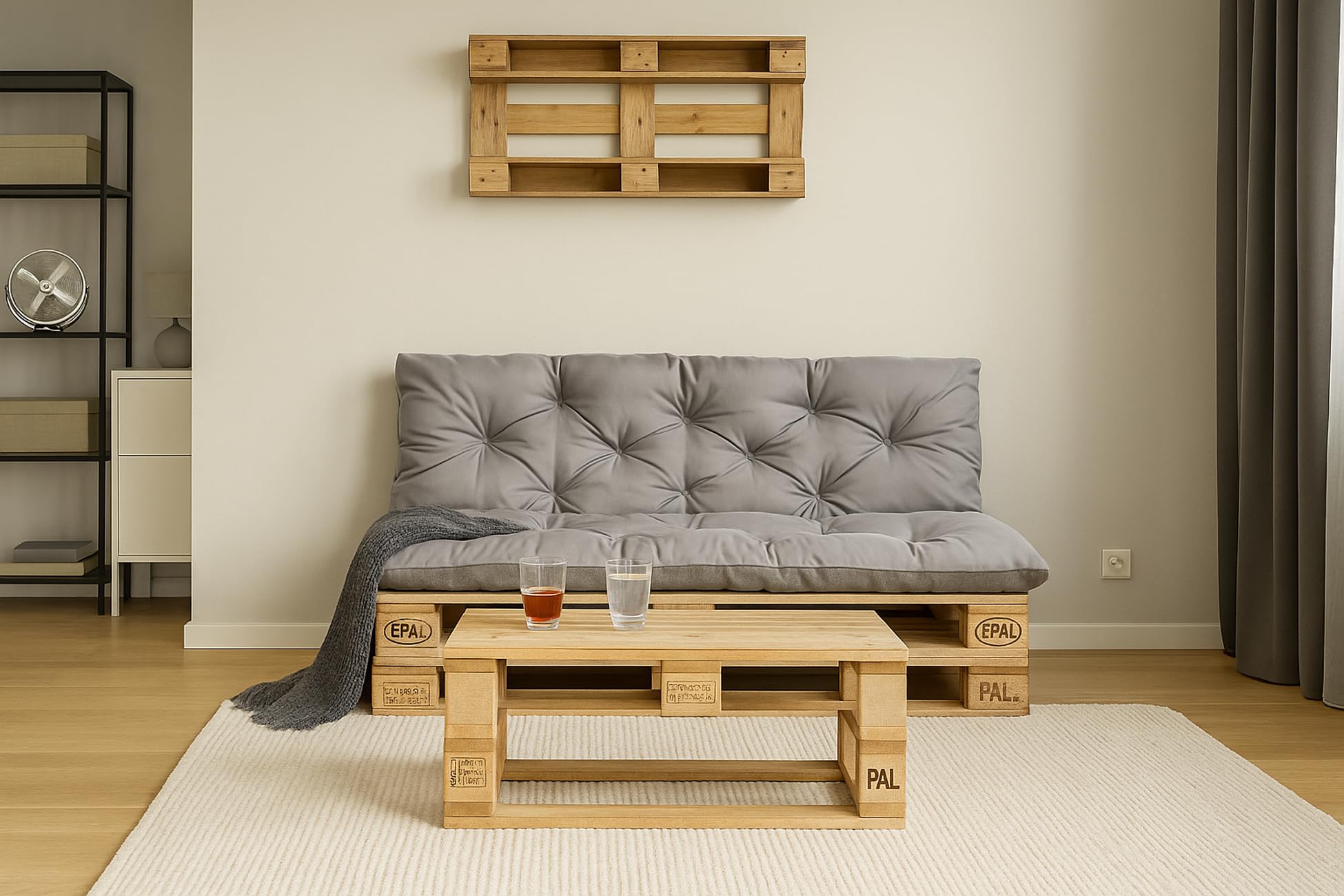 Cuscini per pallet, cuscini per pallet esterni, cuscino per pallet europeo, cuscino per divano, cuscino per mobili da giardino (set: 120 x 50 e 120 x 40 cm, grigio)