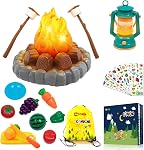 Kids Camping Play Tent with Toy Campfire / Marshmallow /Fruits Toys Play Tent Set for Boys Girls Indoor Outdoor Pretend-Play Game