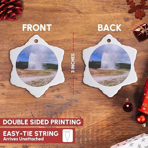 Vista 3 de Sandy Mertens Old Faithful Geyser Yellowstone National Park Adorno de porcelana de copo de nieve, 3 pulgadas