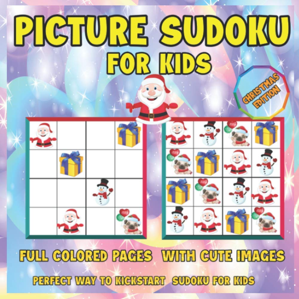 PICTURE SUDOKU FOR KIDS: Christmas Edition | Full colored Pages | Perfect way to introduce Sudoku to Kids for brain simulation | Secret Santa, Stocking Stuffer and White elephant gag gift idea