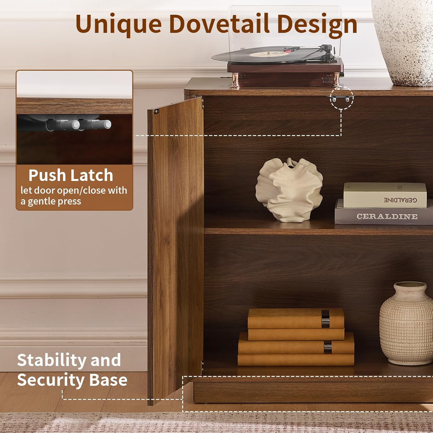 Sideboard Buffet Cabinet with Storage, 31.5” Mid Century Modern Storage Sideboard Cabinet with Adjustable Shelf 2 Doors Credenza for Living Room, Entryway(Walnut)