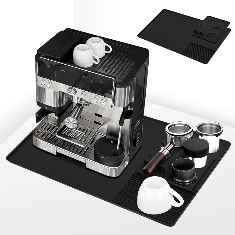 Alfombrilla de café de silicona compatible con la máquina de café expreso Ninja Luxe ES601/ES701 y la mayoría de las máquinas de café expreso domésticas, 23 x 15 pulgadas, antideslizante, resistente al calor, barra para hacer café | Estera de apisonamiento (2 en 1)