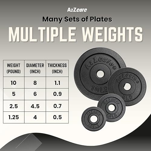 Miniatura 5 de A2ZCARE Juego de placas de peso de hierro fundido estándar de 1 pulgada con agujero central para mancuernas ajustables, barra estándar, ideal para