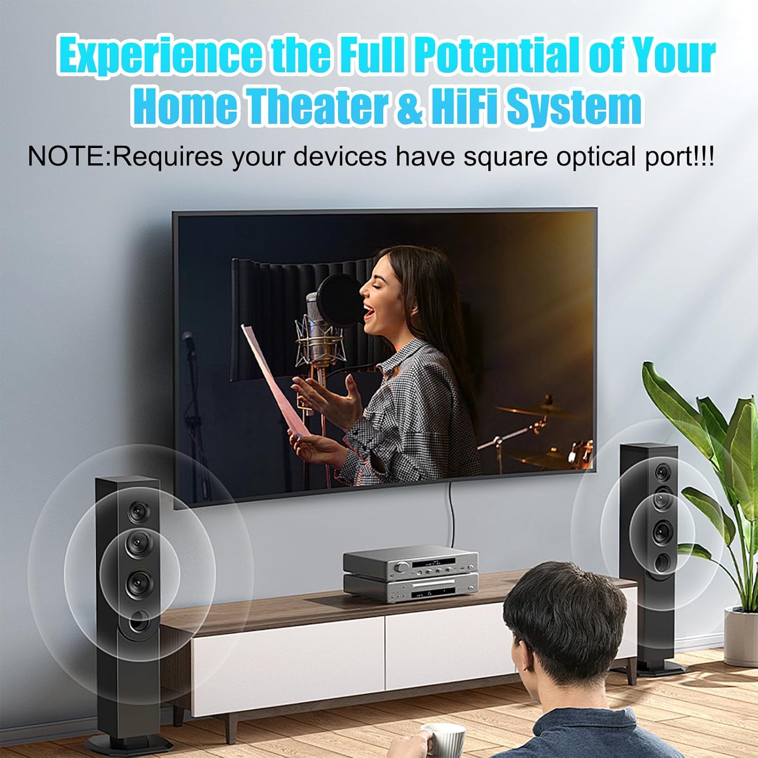 Digital Optical Audio Cable - Toslink Male to Male | High-Speed Fiber Optic Cable with Gold-Plated Connectors for Home Theater, Sound Bar, DVD/CD Player & More (1.65FT/0.5M)