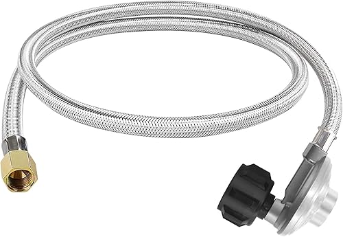 Regulador de propano y manguera para piezas de repuesto universales de regulador de parrilla, manguera trenzada de acero inoxidable de 4 pies,