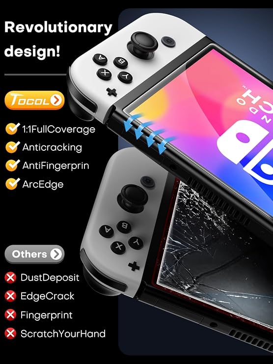 TOCOL Tempered Glass Screen Protector Compatible with Nintendo Switch OLED 2021 Model 7 Inch Anti Scratch 9H Hardness(7 inch)