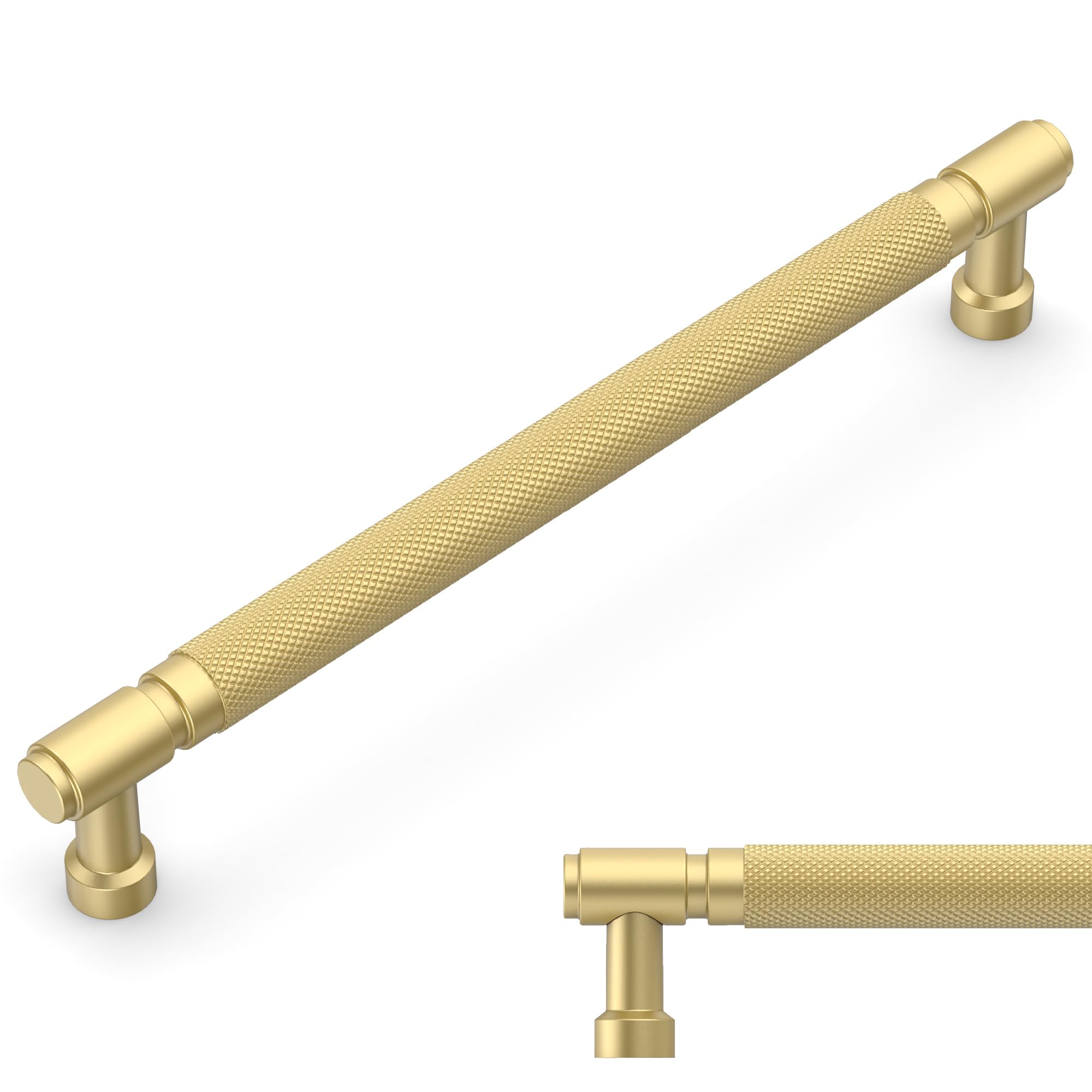 Amerdeco 10 Pack Brushed Gold knurled Cabinet Pulls 7.5 Inch(192mm) Hole Center Drawer Pulls Cabinet Hardware Kitchen Cabinet Handles for Bathroom