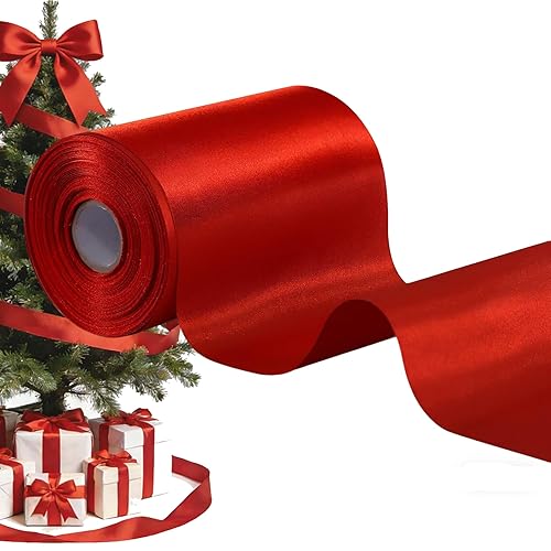 TONIFUL 4 Inch x 22Yards Wide Red Satin Ribbon Solid Fabric Large Ribbon for Cutting Ceremony Kit Grand Opening Chair Sash Table Hair Car Bows Sewing Craft Gift Wrapping Wedding Party Decoration