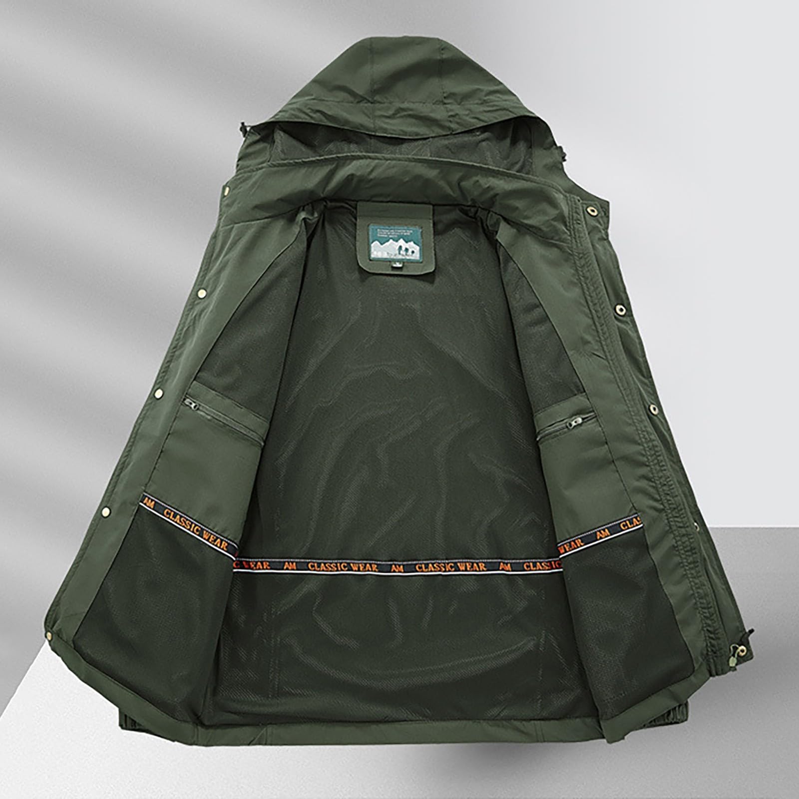 Giubbotto da Uomo Giacca a Multi-Tasca Giubbotti Quattro Stagioni Giubbotto da Lavoro Impermeabile Giacca Trekking Tattico Militare con Cappuccio per Caccia