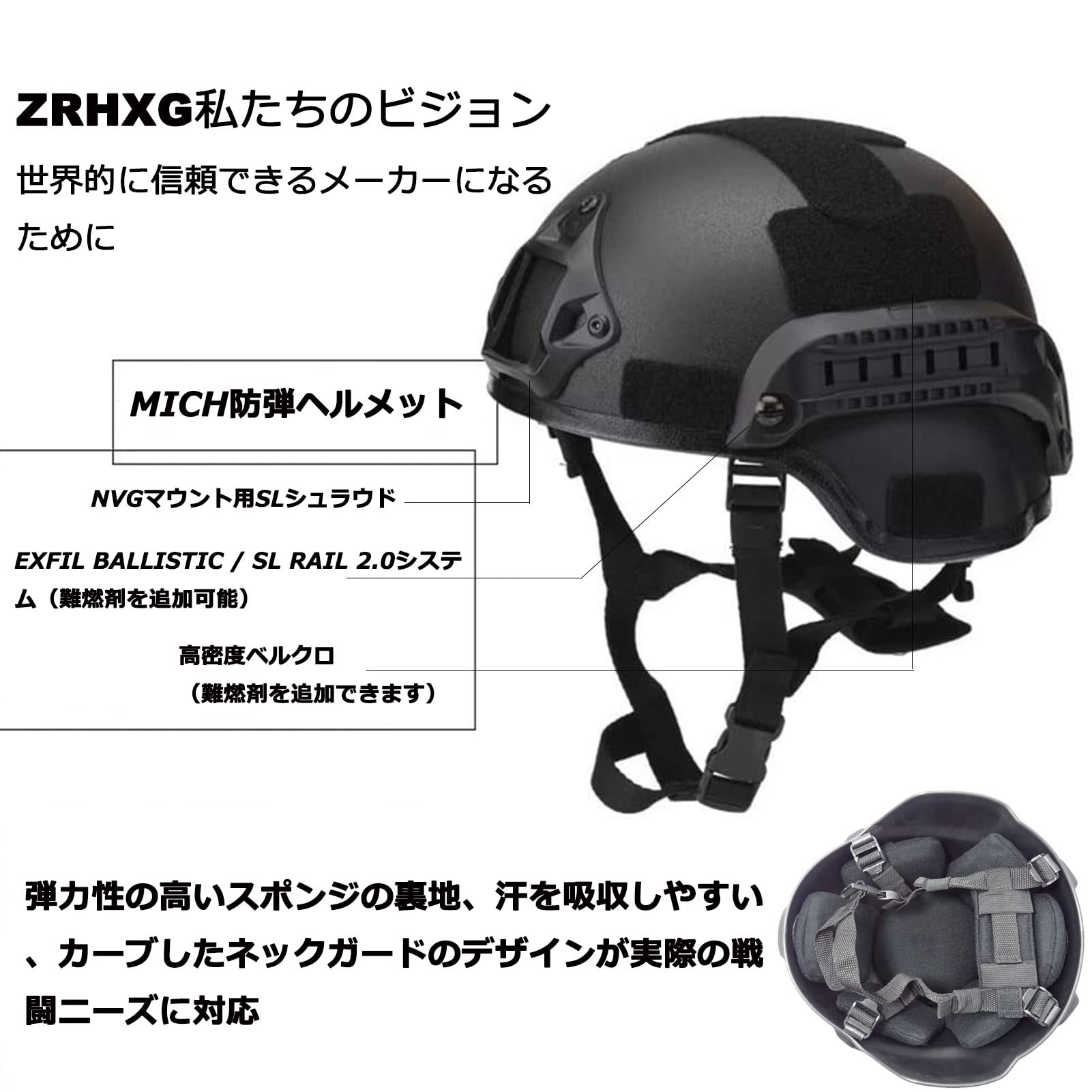 Amazon.co.jp: MICH 2000防弾ヘルメット、防弾マスク、戦術的な弾道