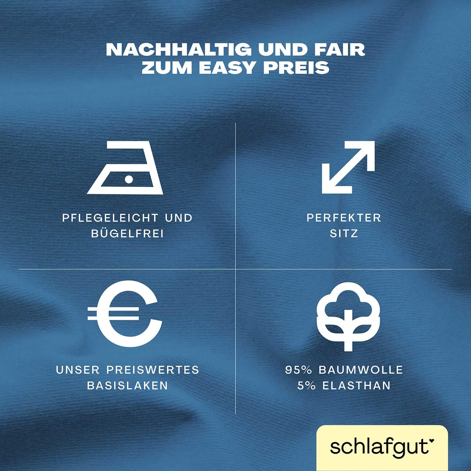 Schlafgut Easy Jersey Elasthan Spannbettlaken 140x200 bis 160x220 Blue Mid, Spannbetttuch aus superweicher Baumwolle mit Elasthan | Bettlaken, Spannbetttuch 160x200, 160x220 cm, Blau, Baumwolle Elasthan, bis 35 cm Steg, OEKO-TEX, bügelfrei