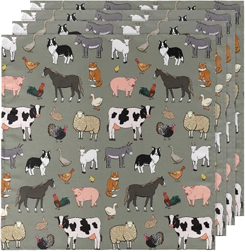 Miniatura 5 de Cloth Napkins Set of 4 Cute Cow 20x20 Inch Cloth Napkins Farm Animals Rooster Cow Washable Reusable Kitchen Dinner Napkins Table Decor for Wedding,