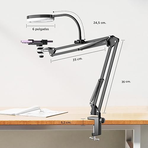 Miniatura 6 de Soporte de cámara superior con anillo de luz, brazo flexible articulado para teléfono compatible con iPhone, webcam Logitech, trípode de escritorio
