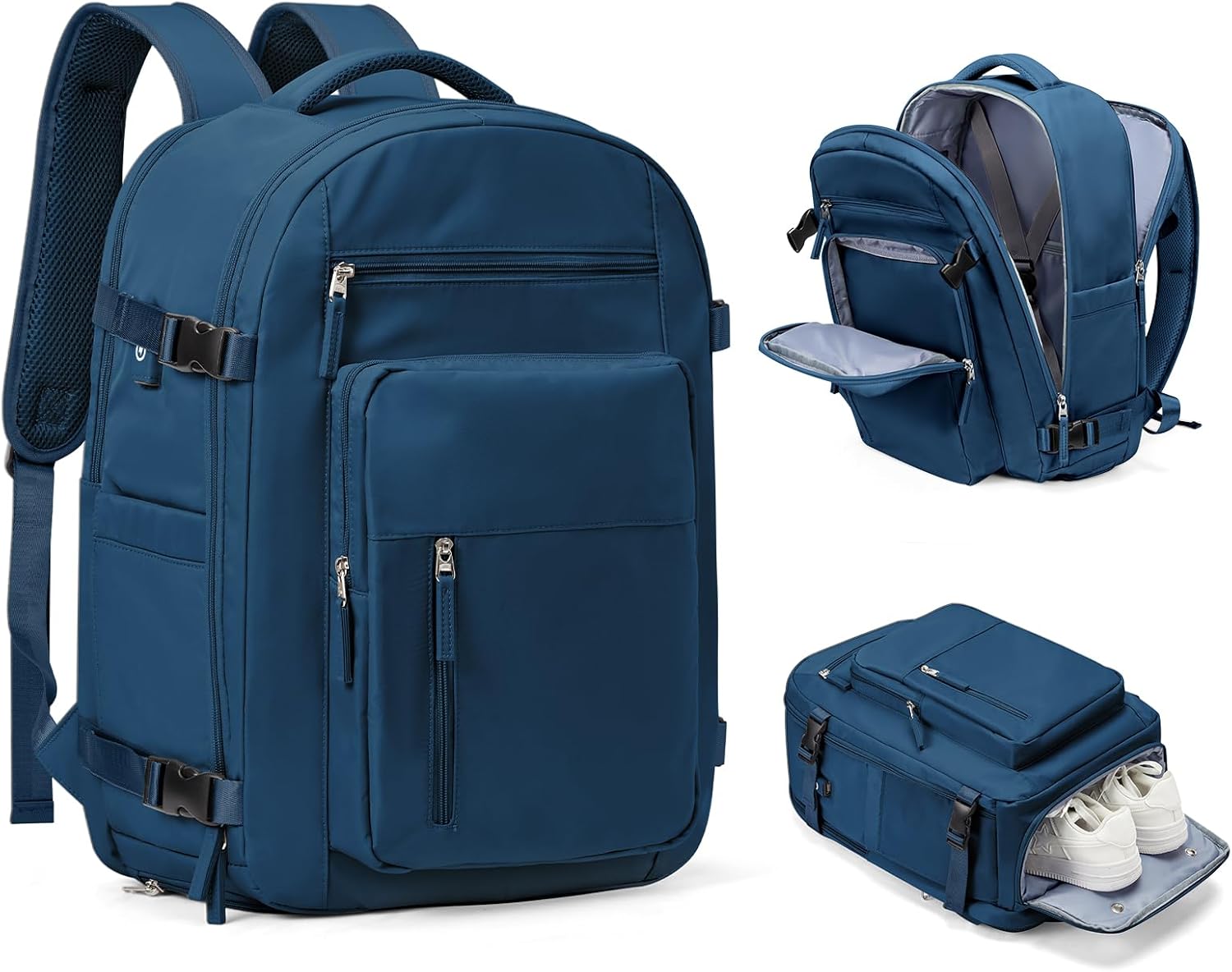 Black Travel Backpack For Women Men Carry On Backpack Flight Approved Travel Bag Personal Item Waterproof Luggage Backpack With Shoe & Laptop Compartment