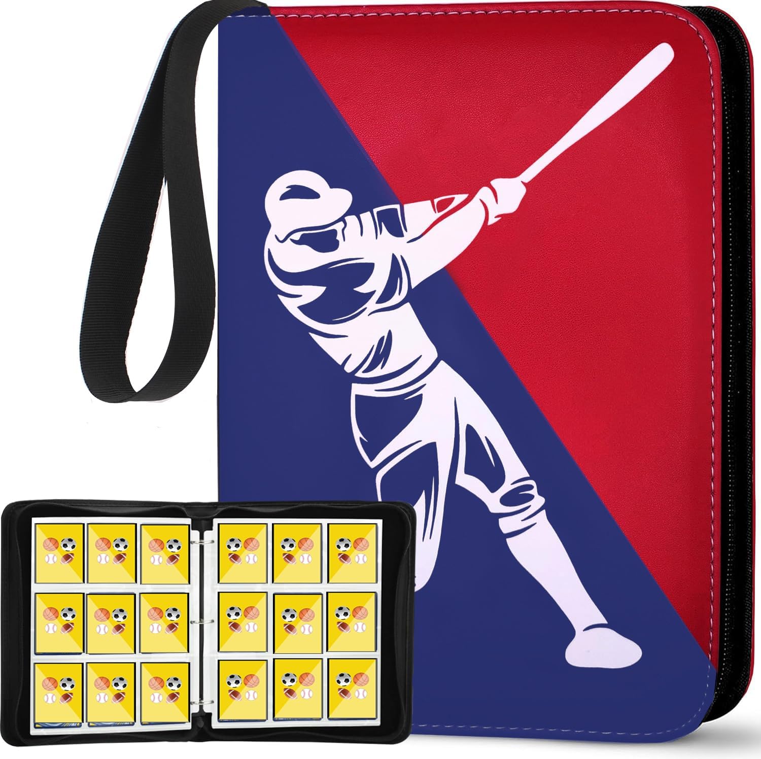 Baseball Card Binder, 9 Pocket Sports Card Album with 50 Sleeves, 900 Pockets Trading Card Holder, 3 Ring Storage Organizer (Baseball 900)