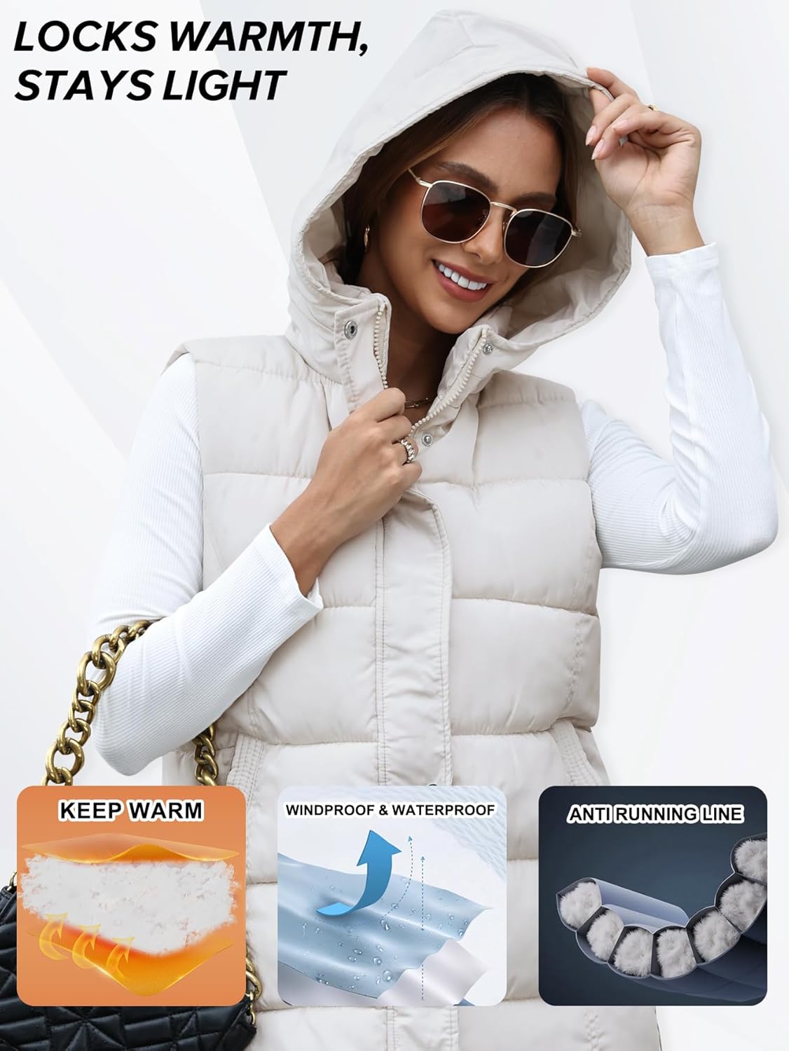 Gihuo Women's Long Puffer Vest Winter Quilted Hooded Sleeveless Zip Up Long Jacket Vest Gilet - Image 4