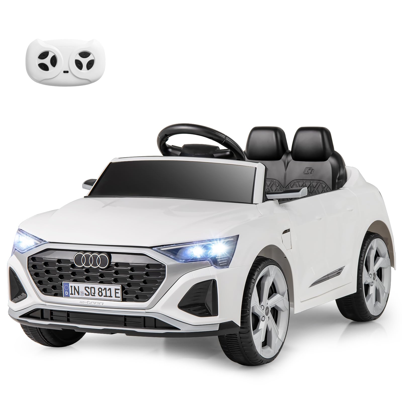 COSTWAY 12V Electric Kids Ride on Car, Licensed Audi Toy Vehicle with Remote Control, LED Headlight, Music, Battery Powered Ride on Gift for Boys Girls (White)
