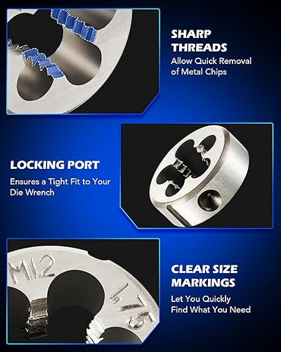 Vista 14 de Orion Motor Tech Juego de roscas y troqueles M3, M4, M5, M6, M7, M8, M10, M12 y Juego de troqueles Kits de reparación de roscas para roscar