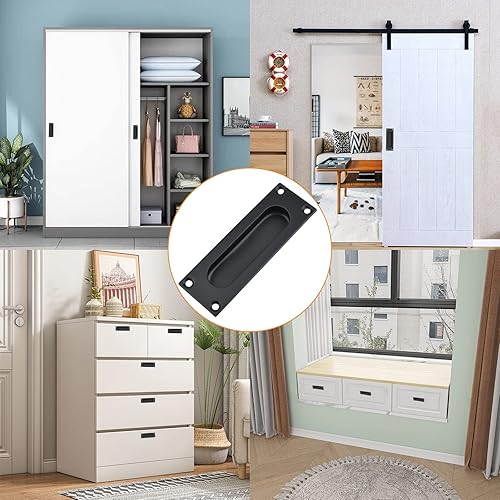 Miniatura 5 de Tiradores rectangulares empotrables para puerta corredera, 4 tiradores de acero inoxidable con tornillos para puerta corrediza de granero (2, negro