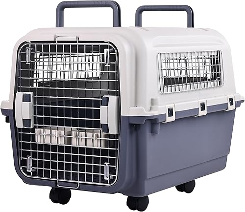 Perreras de plástico, jaula de plástico para perros, transportadora de mascotas aprobada por aerolíneas para perros y gatos de viaje más largo, M
