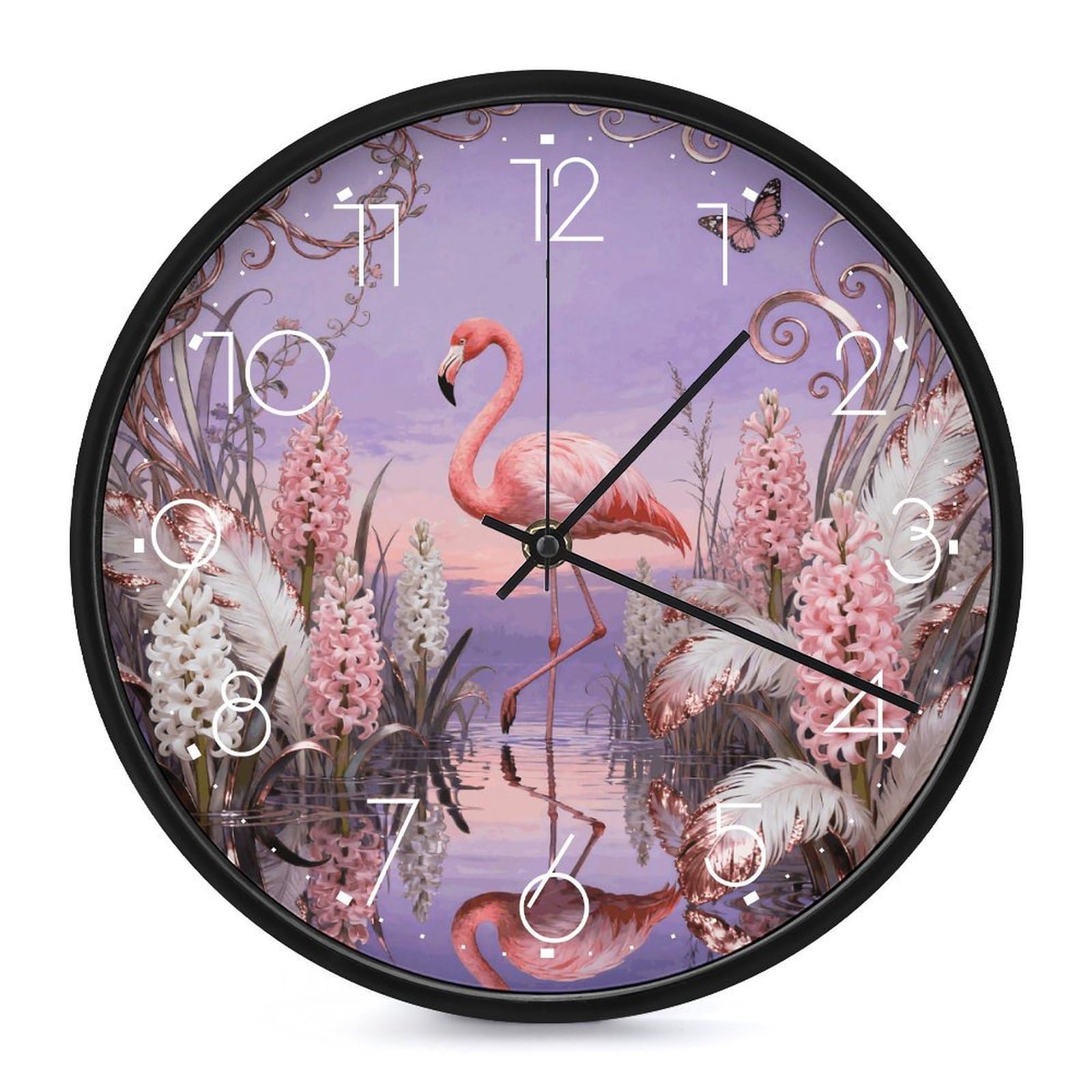 Horloge murale silencieuse Flamingo Hyacinthe montre ronde moderne pour salon cuisine et bureau