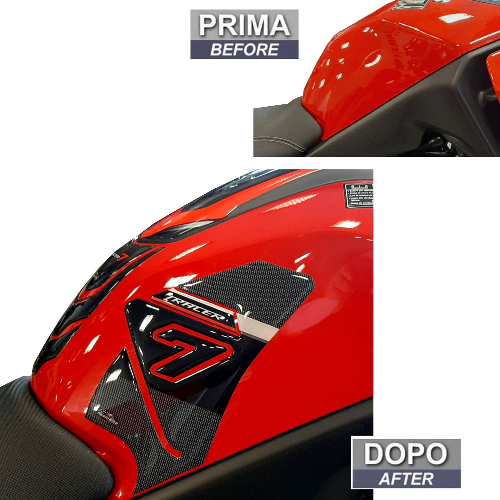 Resin Bike Adesivi Moto Compatibile con Yamaha Tracer 7 2021. Protezioni Laterali Serbatoio da Urti e Graffi. Coppia Adesivi Resinati con Effetto 3D - Rosso