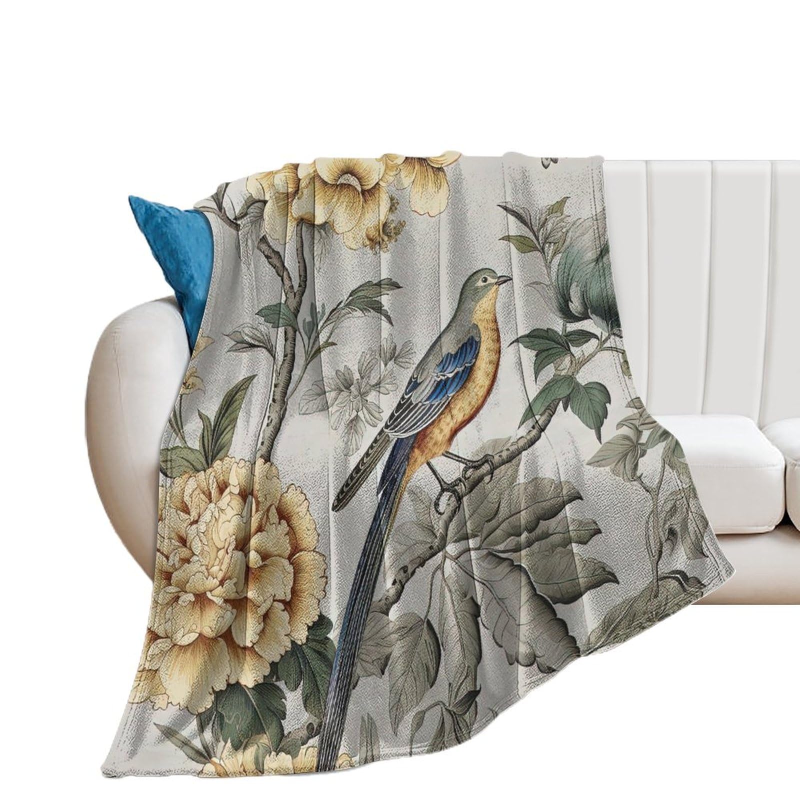 Couverture en flanelle jaune et gris 178x203 cm pour canapé et lit