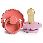 FRIGG Daisy Natural Rubber Baby Pacifier | Made in Denmark | BPA-Free (Poppy/Lupine, Size 2) 2-Pack