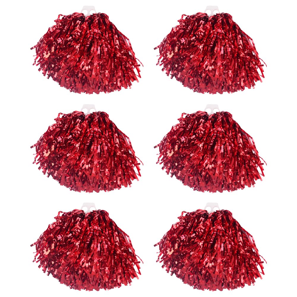 6 PCS Red Metallic Pom Poms