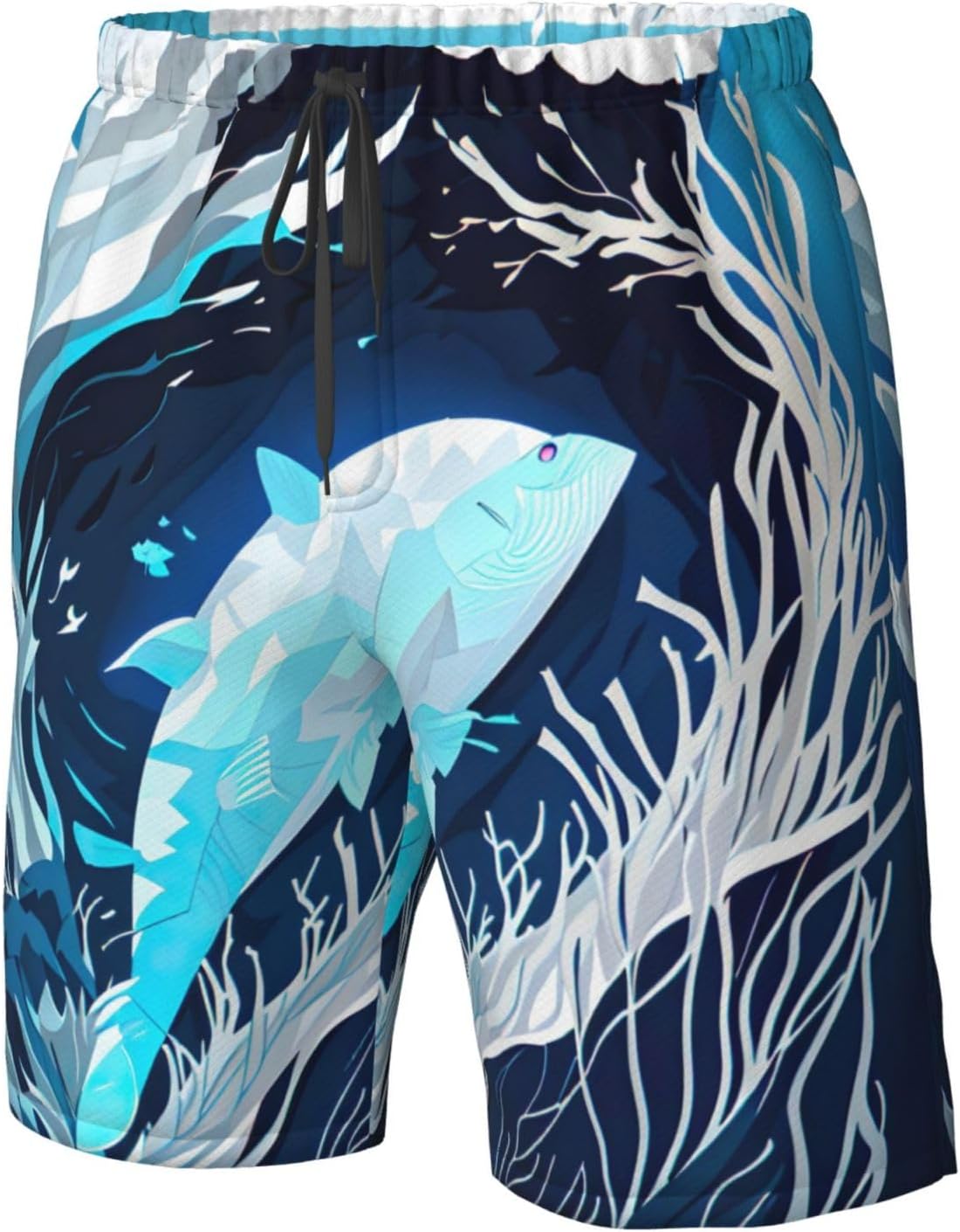 Deep Blue Animal Whale Print Men's Quick-Drying Shorts Casual Beach Pants Stretch Waist Shorts and Pockets
