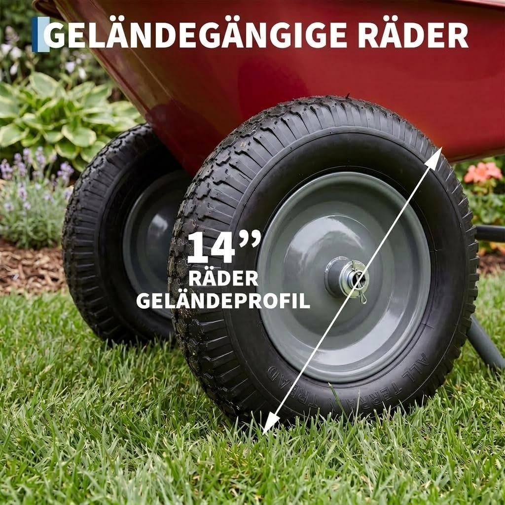 Brouette De Jardin 2 Roues 272 kg – Chariot Utilitaire avec Bascule Rapide