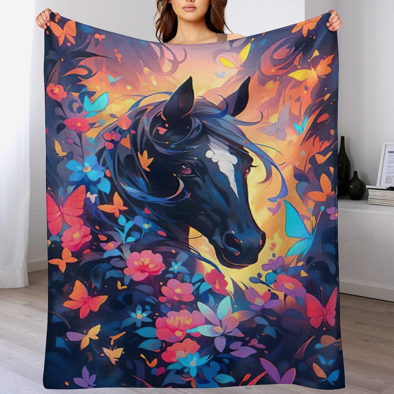Couverture canapé cheval en flanelle douce et chaude 150x200cm pour des instants cocooning