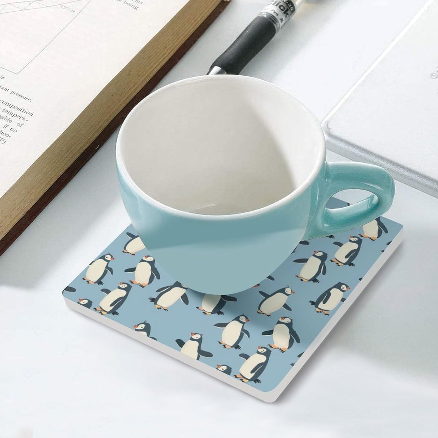 Penguins Atlantic Coaster for Drinks Square Ceramic Table Coasters Stone Mat Crafts 6PCS Home Kitchen Decor