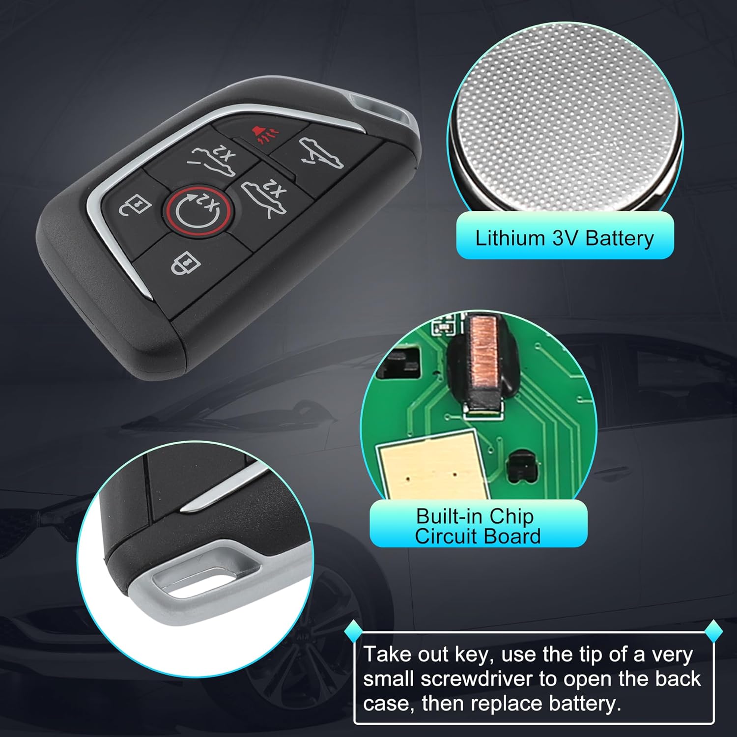 X AUTOHAUX YG0G20TB1 433MHz Replacement Keyless Entry Remote Smart Key Fob for Chevrolet Corvette C8 2020 2021 2022 2023 2024 4 Buttons