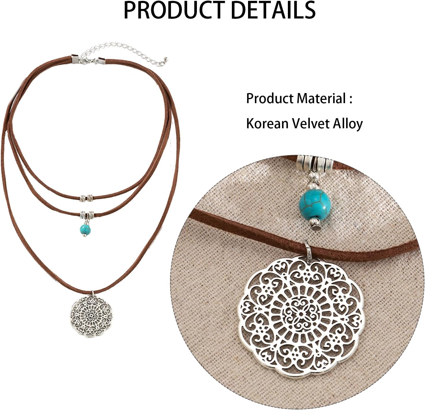 Boho Layered Necklaces for Women Western Turquoise Necklace for Women Leather Necklace for Women Western Layered Necklaces Gift for Women - Image 2